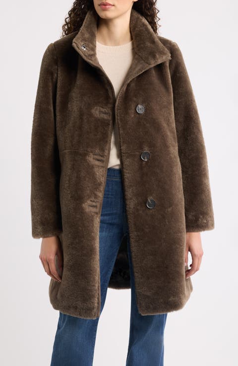 Stand Collar Faux Fur Coat