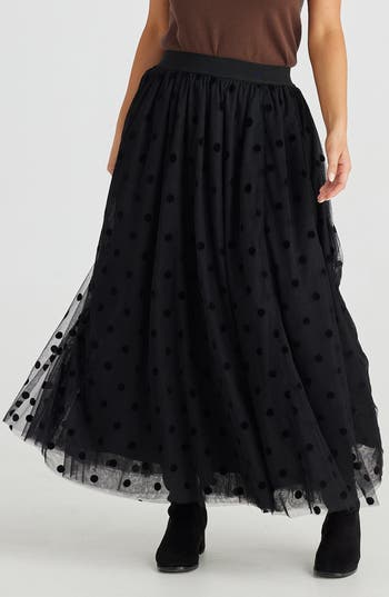Brave + True Brave+true Carrie Velvet Dot Tulle Maxi Skirt In Black