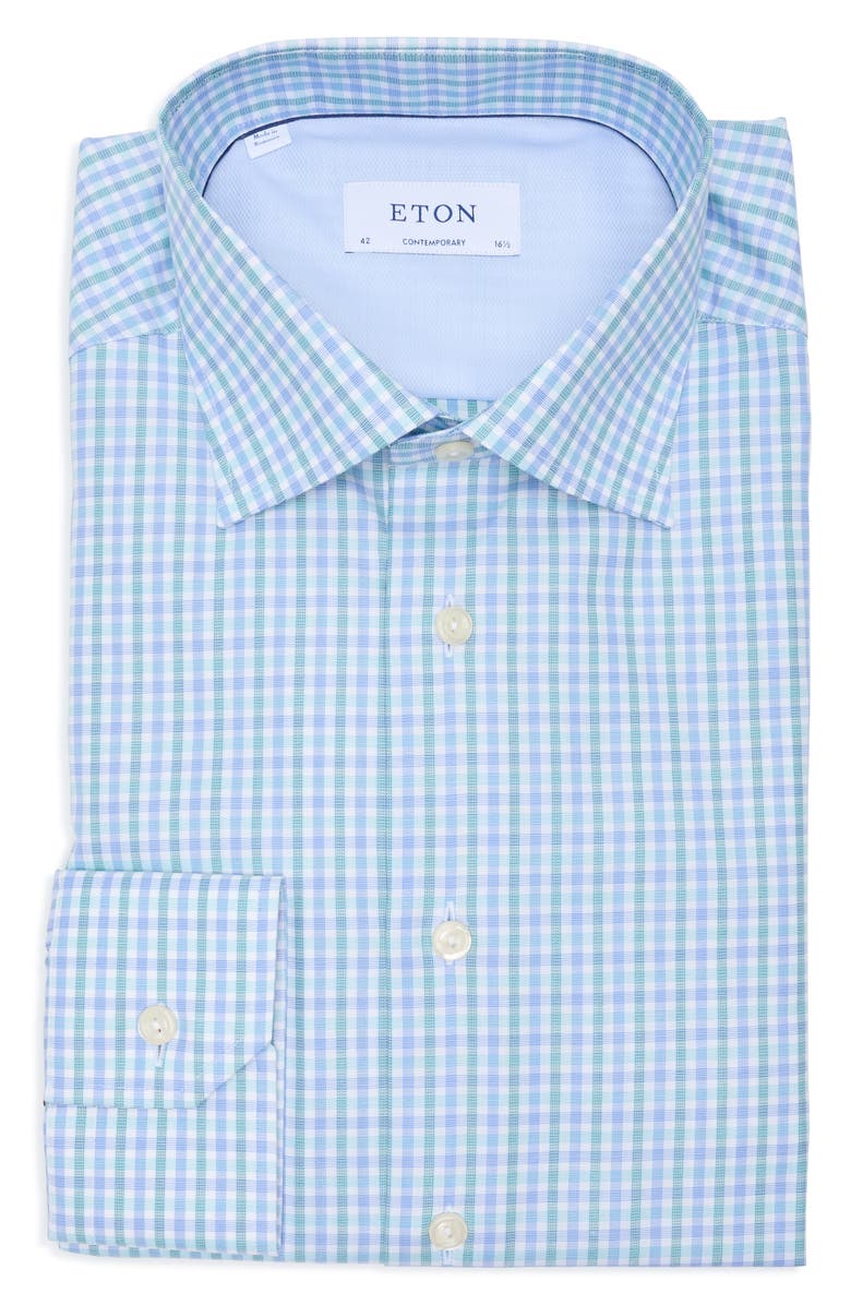 Eton Contemporary Fit Check Cotton Dress Shirt, Main, color,