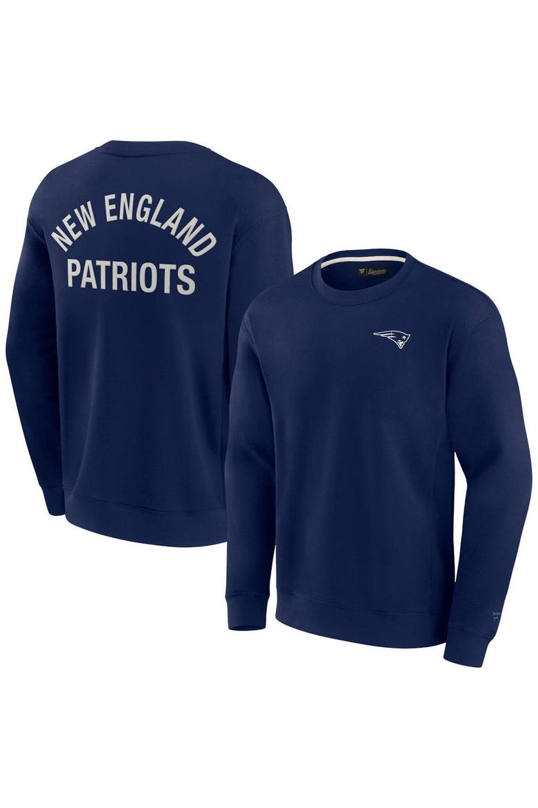Unisex Fanatics Signature College Navy New England Patriots Super Soft Pullover Crew Sweatshirt, Main, color, Navy