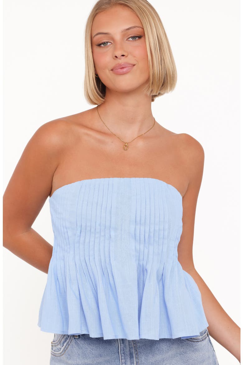 Cagnes Pintuck Pleat Strapless Top, Alternate, color, BLUE