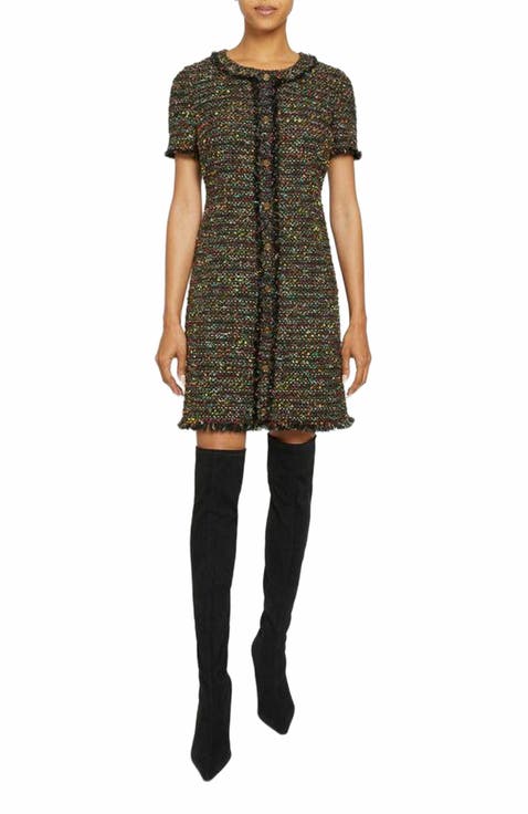 Shea Short Sleeve Shift Dress in Luxury Lurex Tweed
