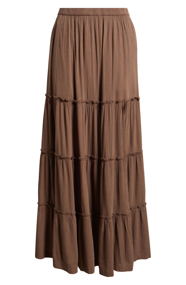 BP. Tiered Linen Blend Crinkled Gauze Maxi Skirt, Alternate, color, Brown Quartz