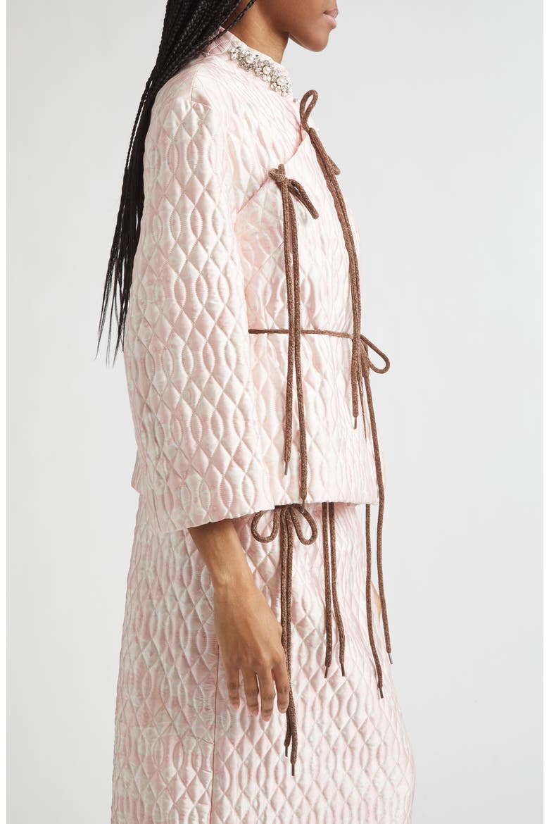 Quilted Floral Offset Fragment Collar Jacket, Alternate, color, PINK/ BROWN/ PEARL/ CLEAR