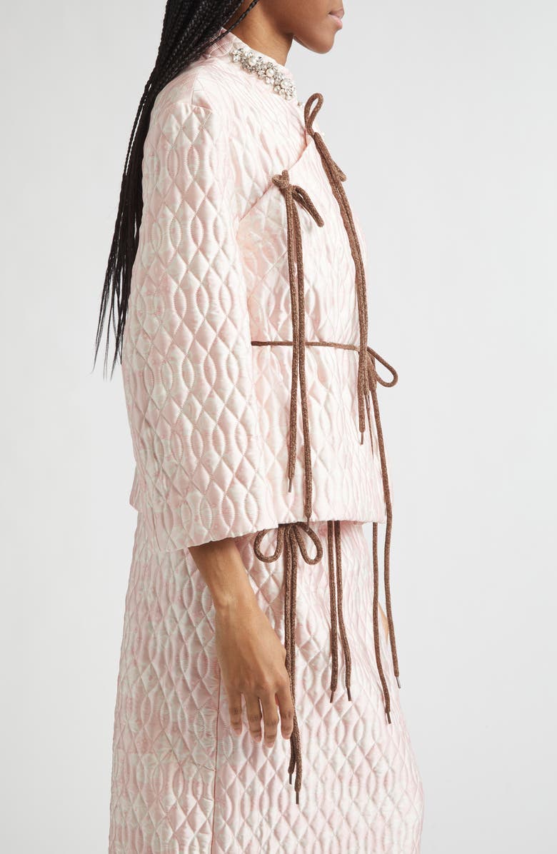 Simone Rocha Quilted Floral Offset Fragment Collar Jacket, Alternate, color, Pink/ Brown/ Pearl/ Clear