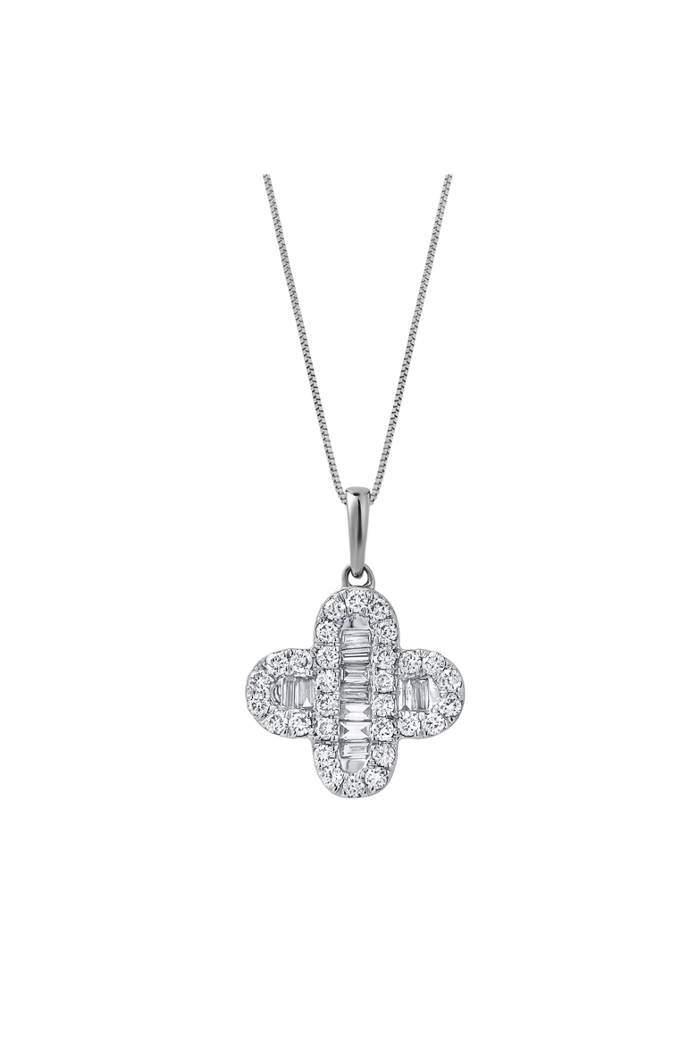 Alina 0.5 Cts 14K Gold Baguette & Round Cut Diamond Clover Pendant with Optional Chain, Alternate, color, White Gold No Chain