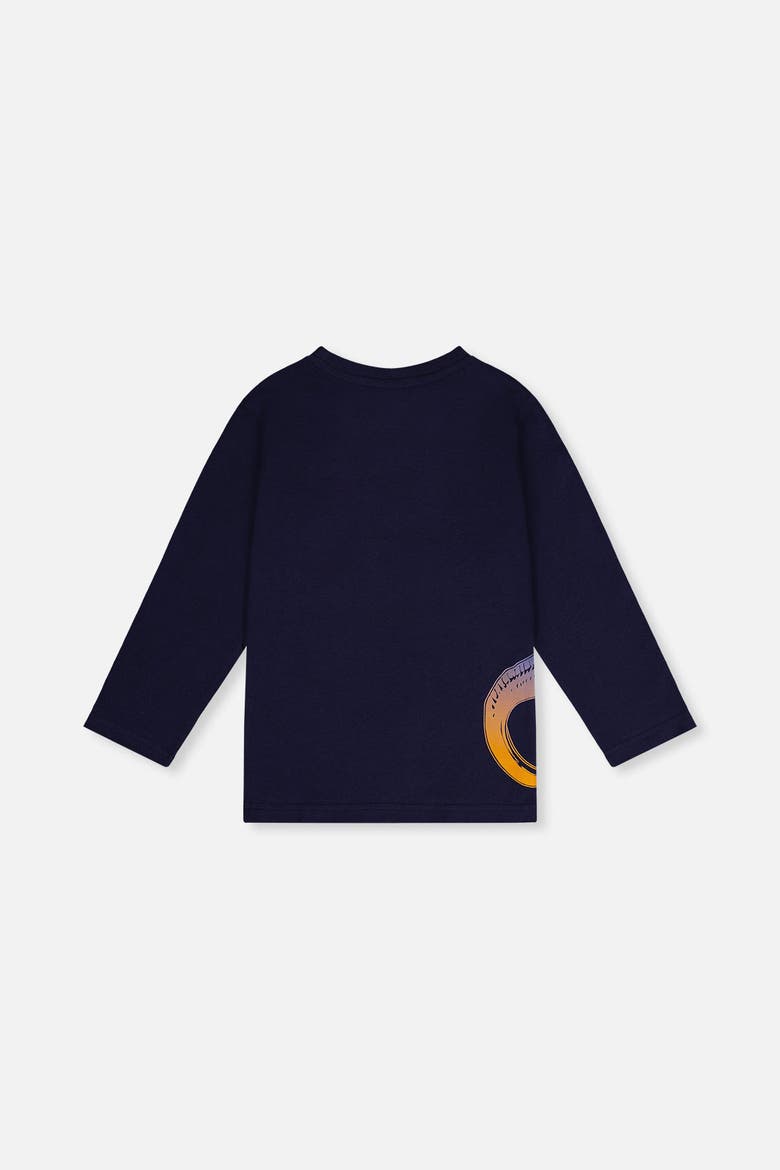 Long Sleeve Organic Cotton Dino Crew Neck T-Shirt, Alternate, color, Dark Blue and Orange
