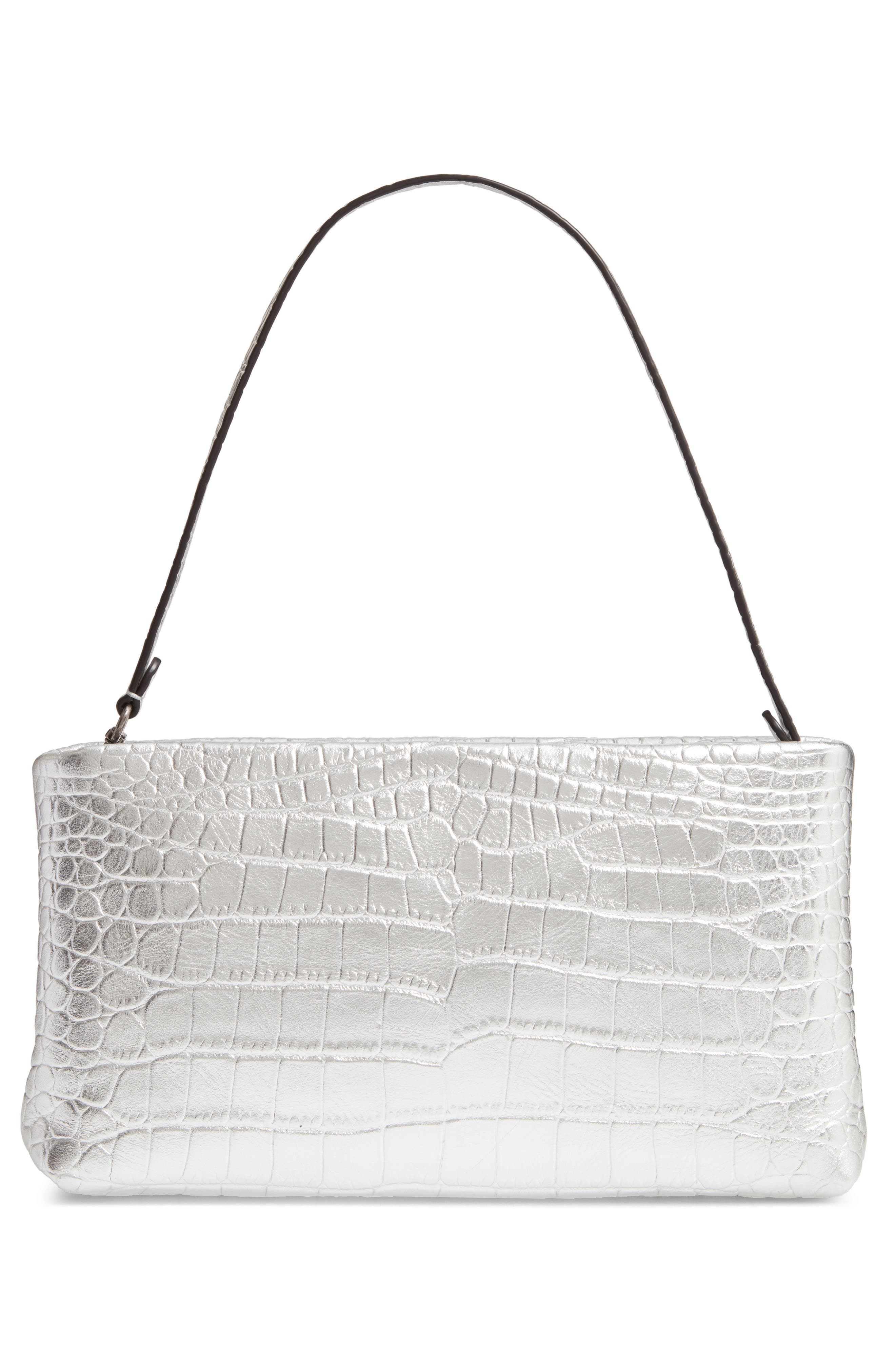 Leather Zip Clutch, Alternate, color, SILVER