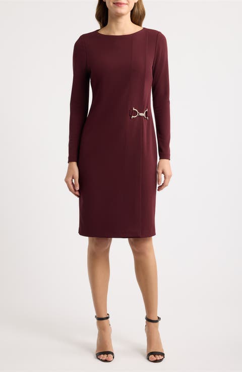 Long Sleeve Scuba Sheath Dress