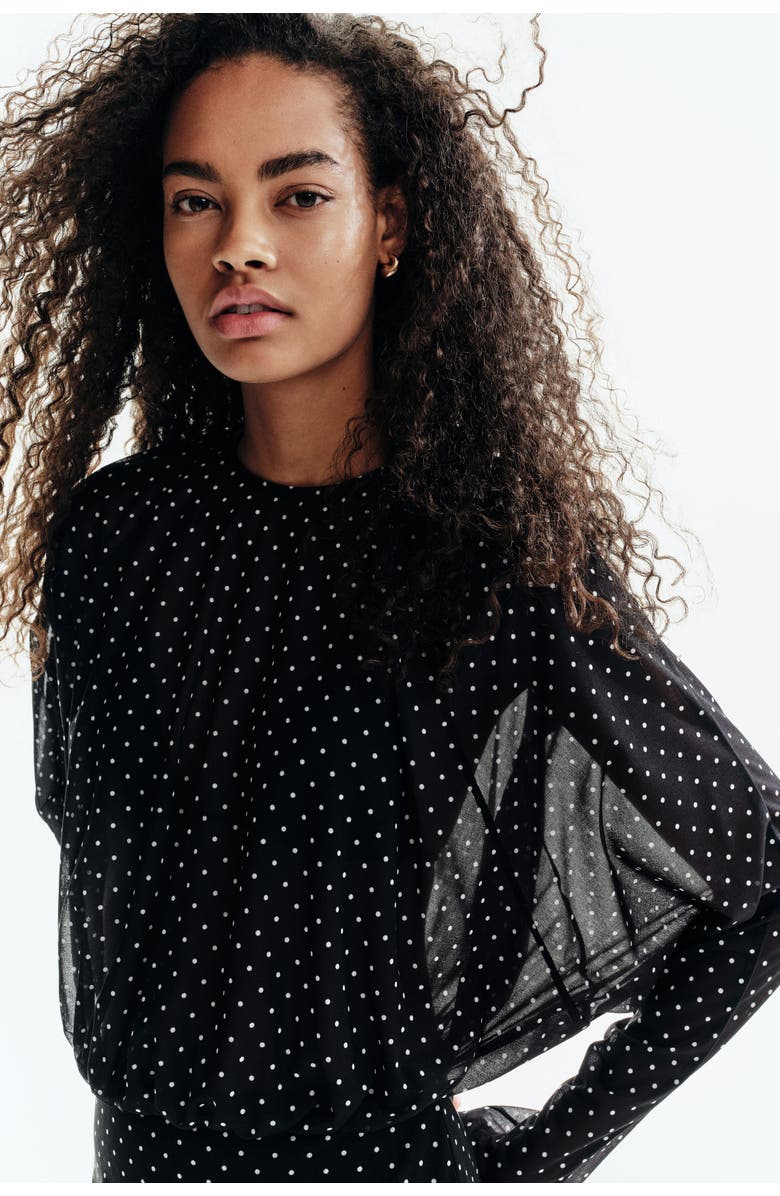 H&M Printed Mini Dress, Alternate, color, Black/Polka Dot