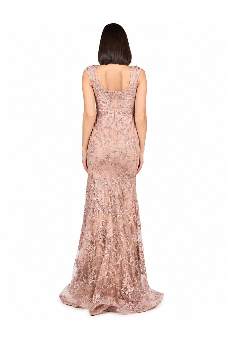 Sleeveless Mermaid Lace Embroidered Gown, Alternate, color, Blush