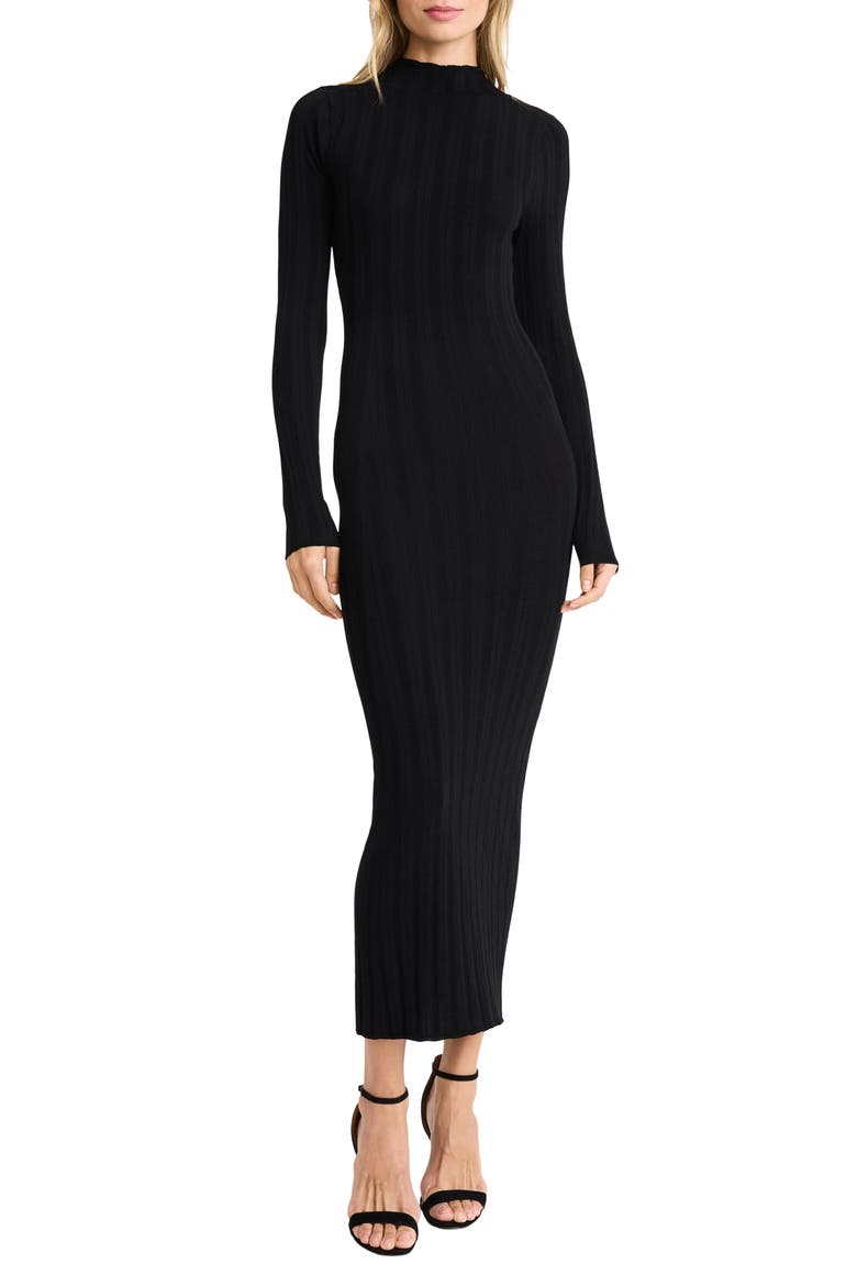 Long Sleeve Mock Neck Dress, Main, color, BLACK