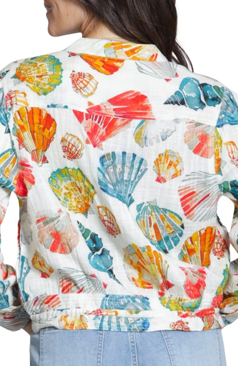 APNY Seashell Print Woven Shirt, Alternate, color, Hot Coral Multi
