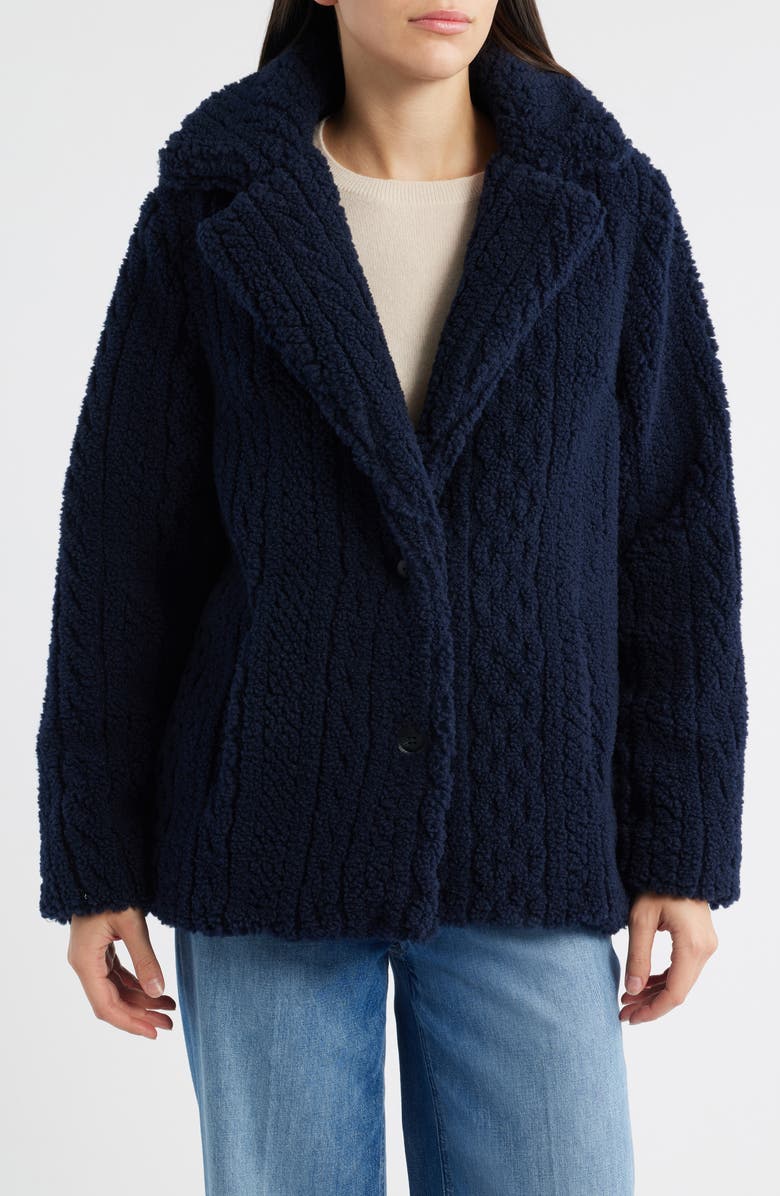 Bernardo Cable High Pile Fleece Jacket, Alternate, color, Navy