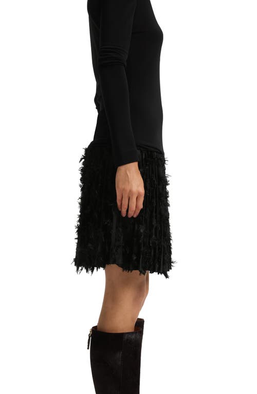 Hugo Boss Boss Ecicla Texture Turtleneck Long Sleeve Dress In Black