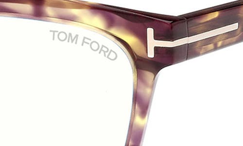 Tom Ford 56mm Square Blue Light Blocking Optical Glasses In Violet Yellow Havana Rose Gold