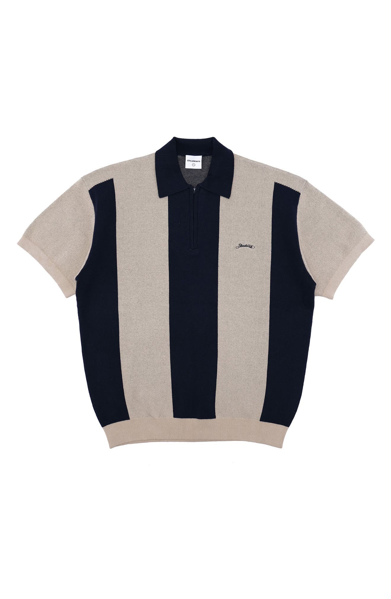 STUDENTS Umpire Stripe Half Zip Polo in Navy 