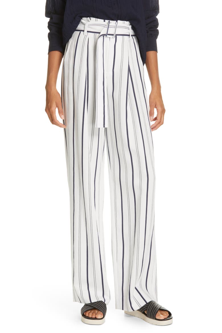 Belted Stripe Pants, Main, color, OFF WHITE