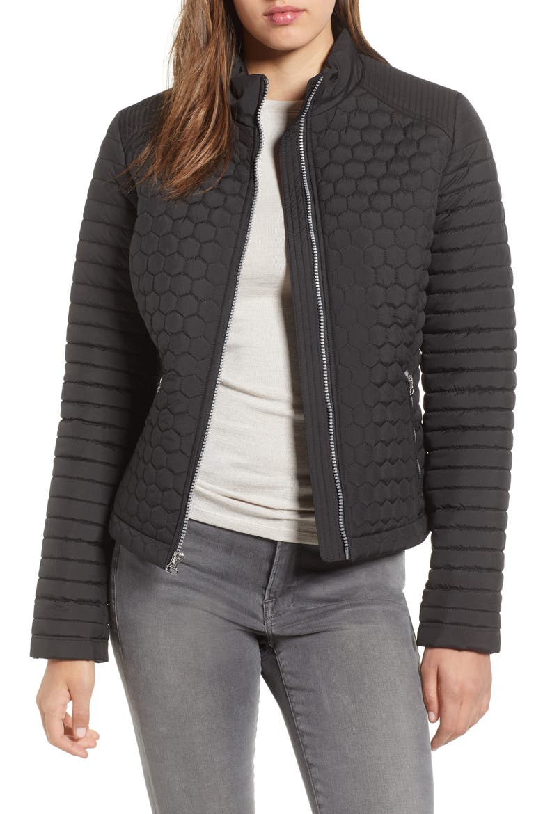 Honeycomb Quilted Moto Jacket, Main, color, BLACK