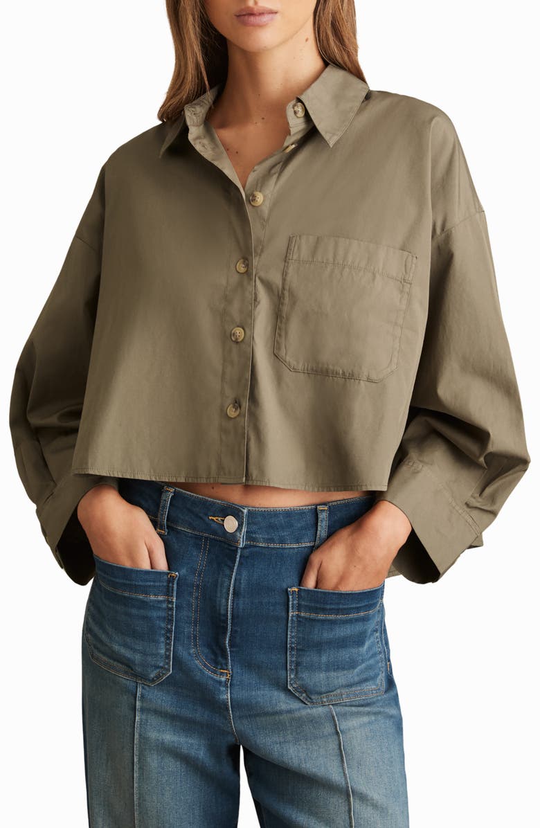 Reiss Solene Cotton Shirt, Main, color, Khaki