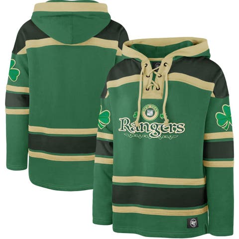 Men's '47  Kelly Green New York Rangers St. Patrick's Day McLucky Superior Lacer Pullover Hoodie
