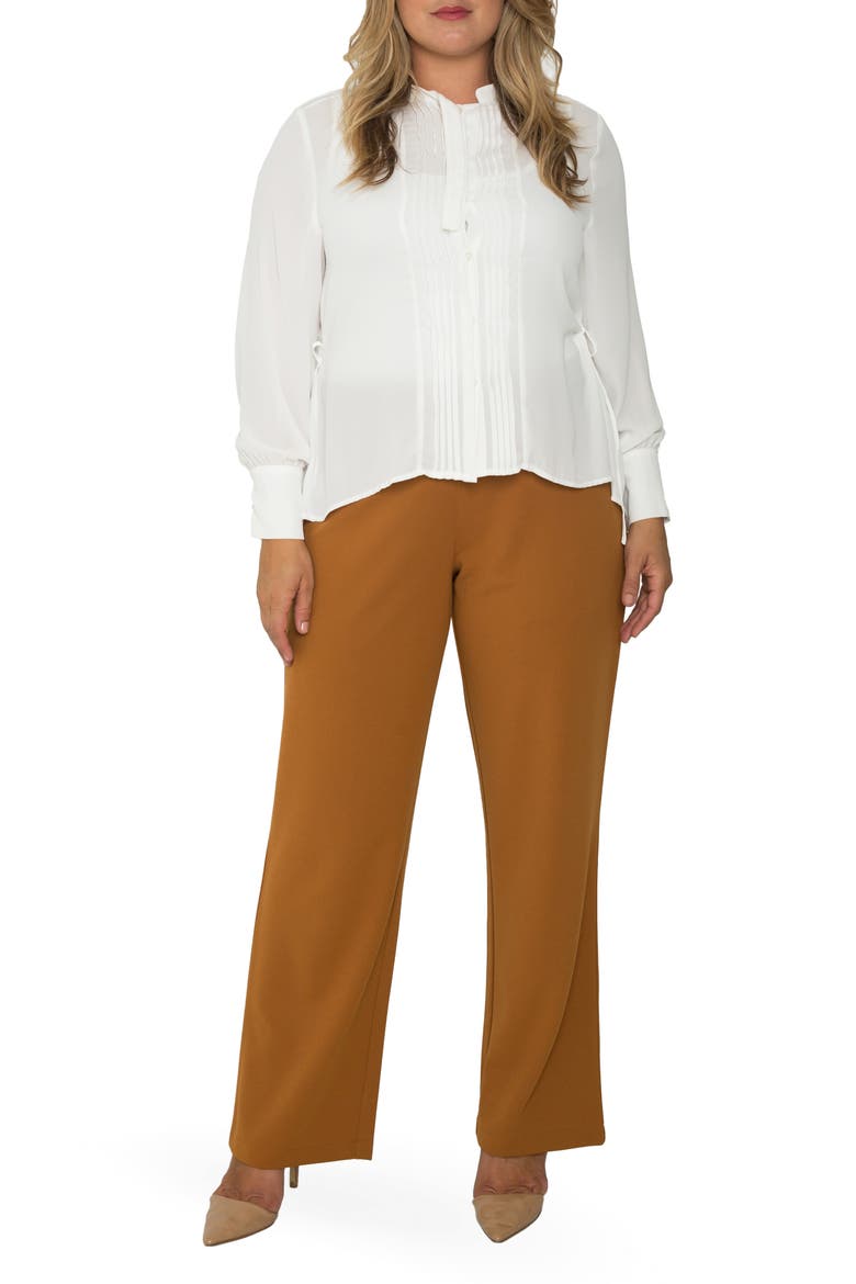 High Waist Stretch Crepe Trousers, Alternate, color, DARK MUSTARD