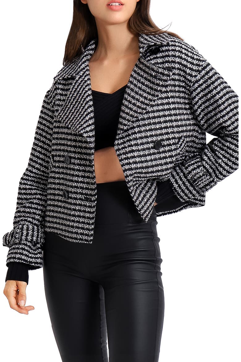 Power Over Me Tweed Jacket, Main, color, BLACK/ WHITE