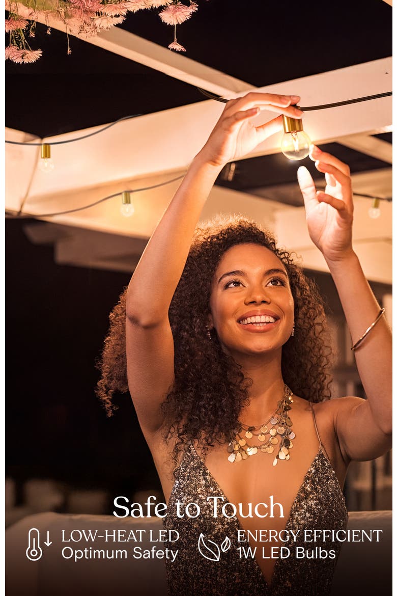 27 ft, 12 Light Plug In Heavy Duty Weatherproof LED Outdoor String Lights, Gold Accent Brass Socket and Round Bulbs, Alternate, color, 27 ft 12 Bulbs | Soft White