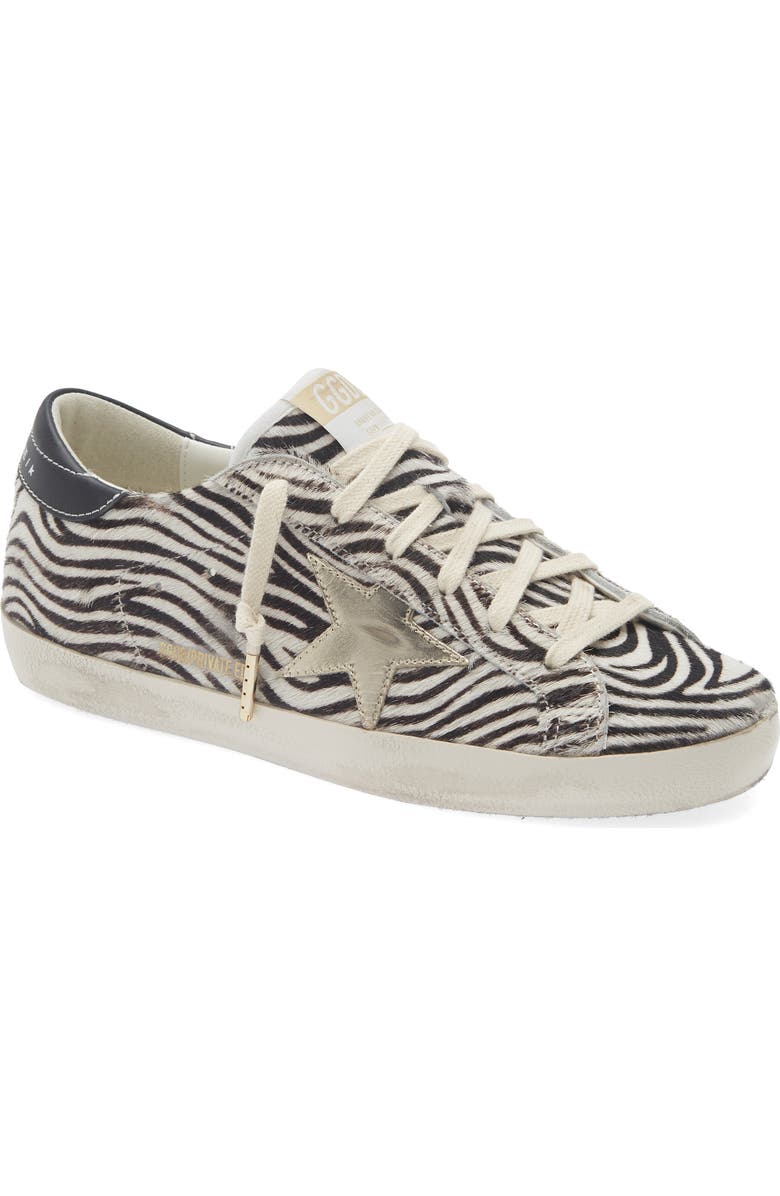 Golden Goose Super-Star Zebra Print Genuine Calf Hair Low Top Sneaker, Main, color, White/ Black/ Platinum