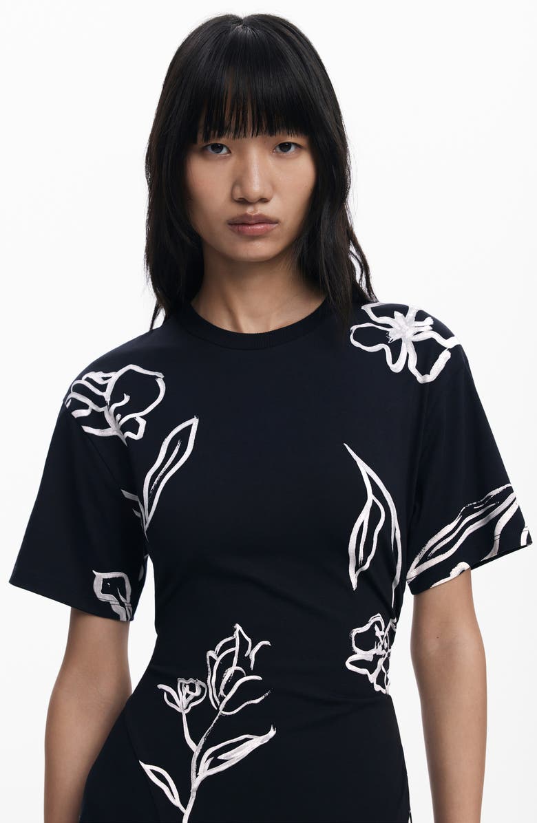 Desigual Short Sleeve Asymmetric Hem Maxi Dress, Alternate, color, Black