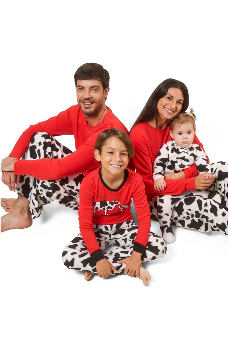 Leveret Kids Cotton Top & Fleece Pants Printed Matching Family Holiday Pajamas, Alternate, color, Cow