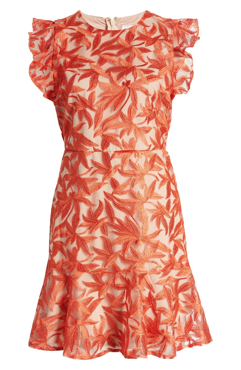 Sam Edelman Leaf Embroidered Ruffle Minidress, Alternate, color,