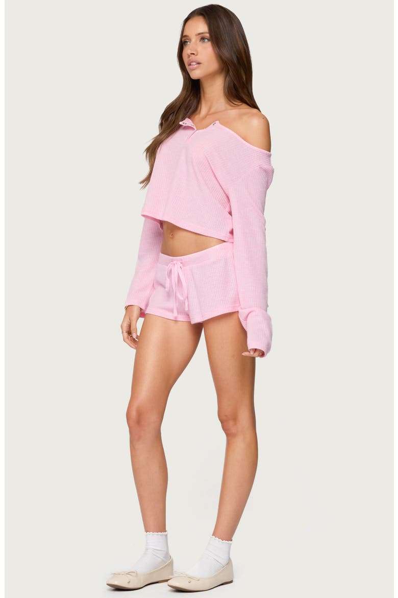 Teddy Waffle Knit Drawstring Shorts, Alternate, color, LIGHT-PINK