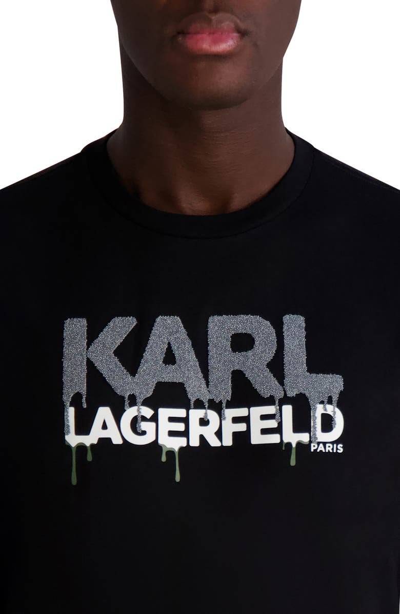 KARL LAGERFELD PARIS Drippy Beaded Logo Graphic T-Shirt, Alternate, color, Black
