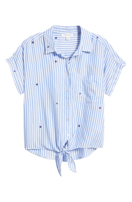 Beachlunchlounge Rosie Embroidered Tie Front Short Sleeve Button-up Shirt