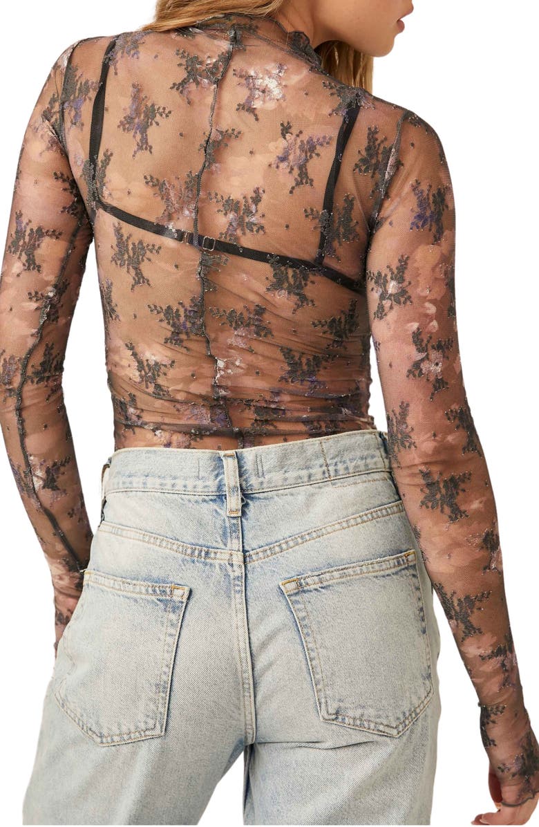 Free People Printed Lady Sheer Embroidered Long Sleeve Top, Alternate, color, 