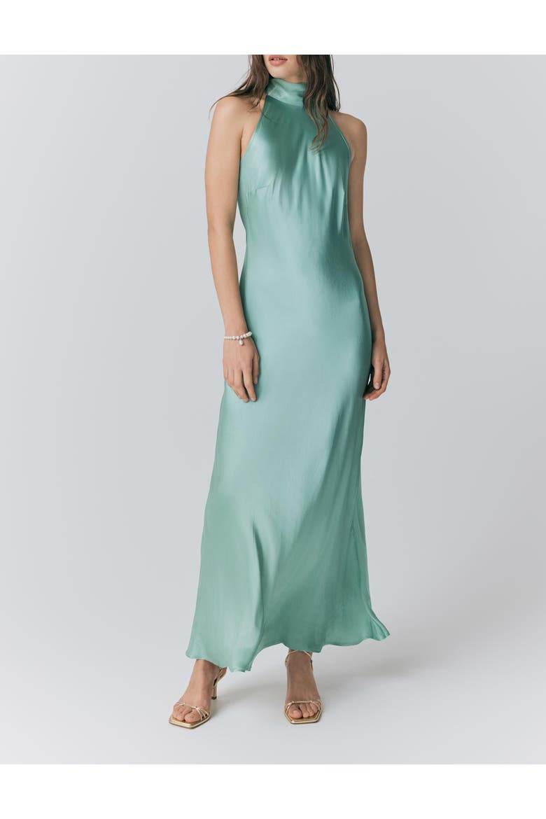 Amaia Halter Neck Satin Maxi Dress, Alternate, color, Pastel Green