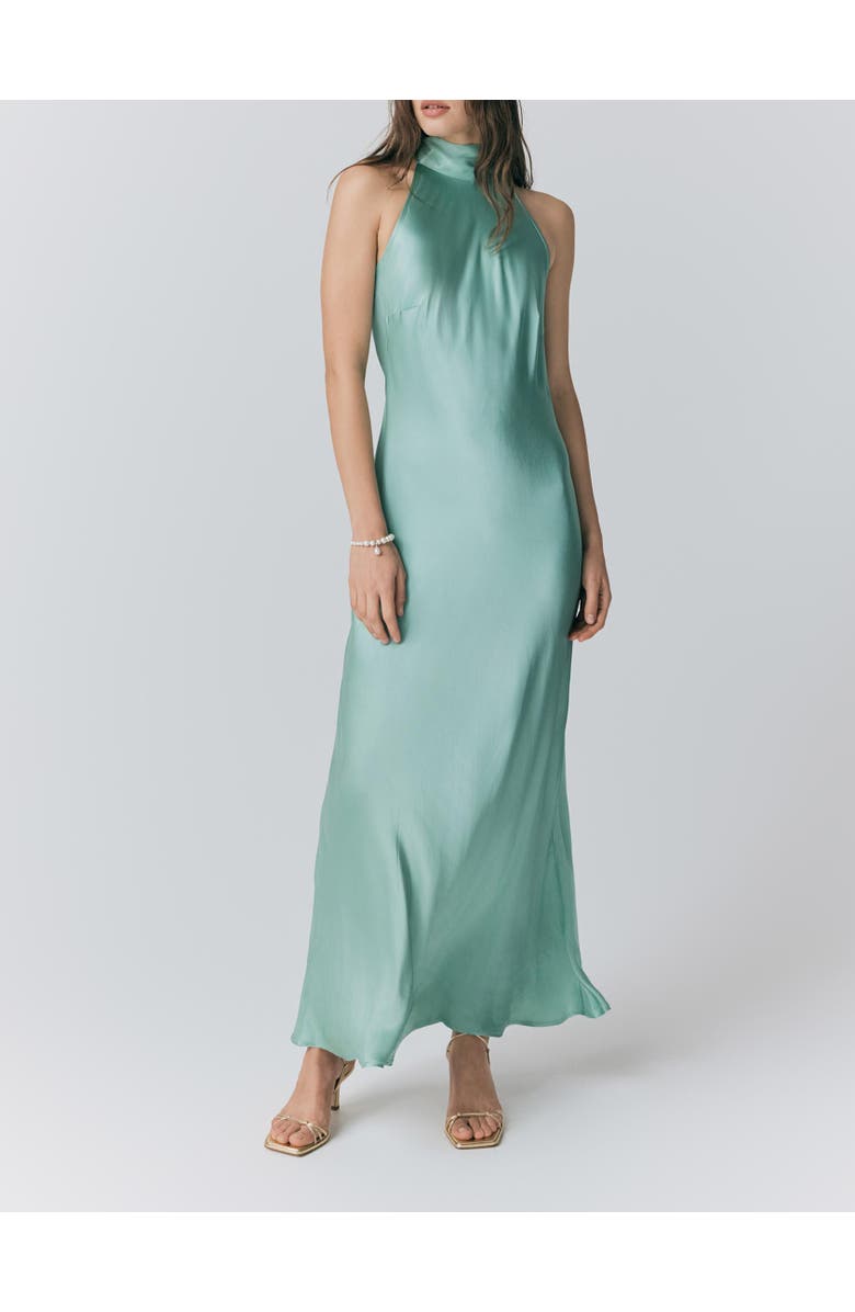 Ghost London Amaia Halter Neck Satin Maxi Dress, Alternate, color, Pastel Green