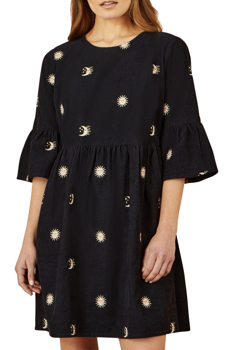 Yumi Cosmic Embroidered Cord Mini Dress, Alternate, color, Black