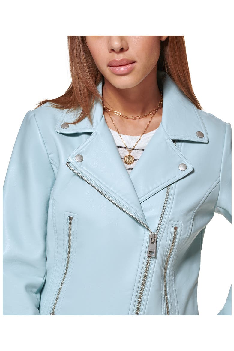 Faux Leather Moto Jacket, Alternate, color, DUSTY BLUE