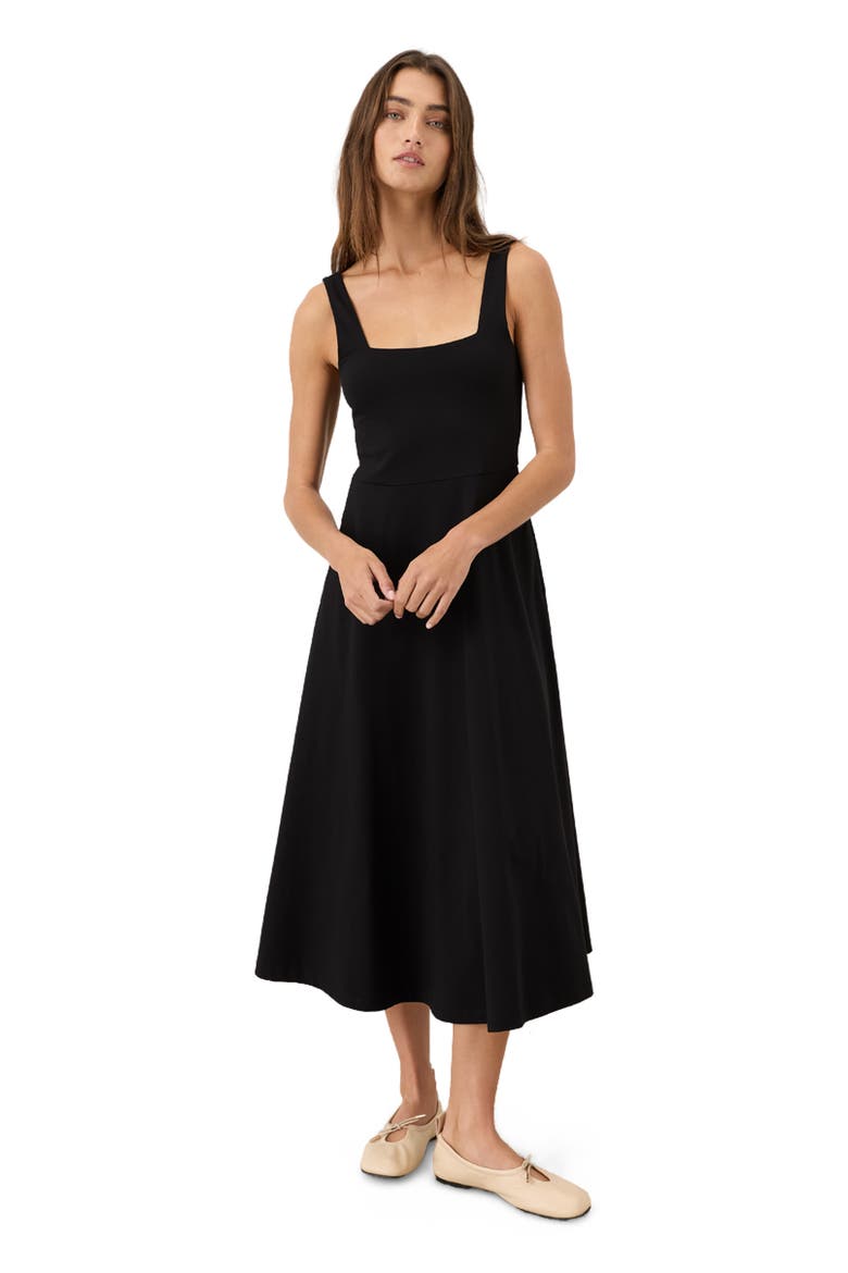 Fit & Flare Square Neck Dress Made With Organic Cotton, Main, color, Black