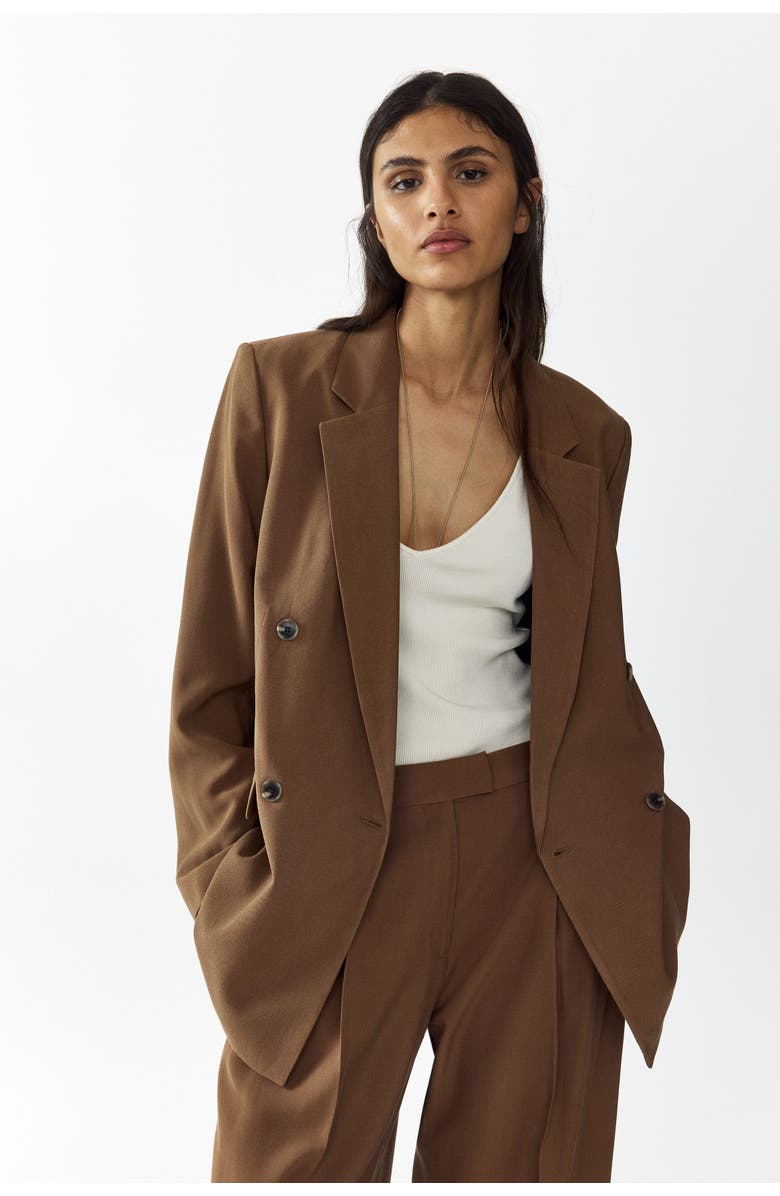H&M Double-breasted Blazer, Alternate, color, Brown