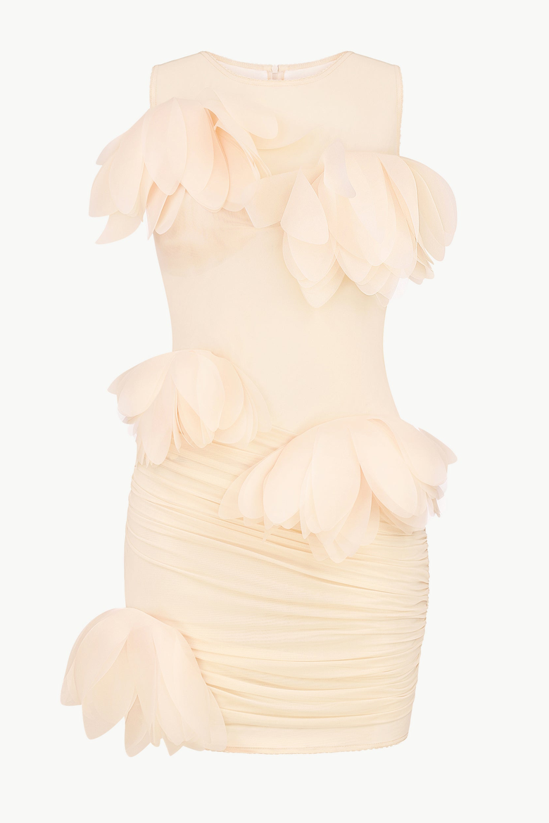 Draped Mini Dress With Oversized Florals, Main, color, Light Apricot
