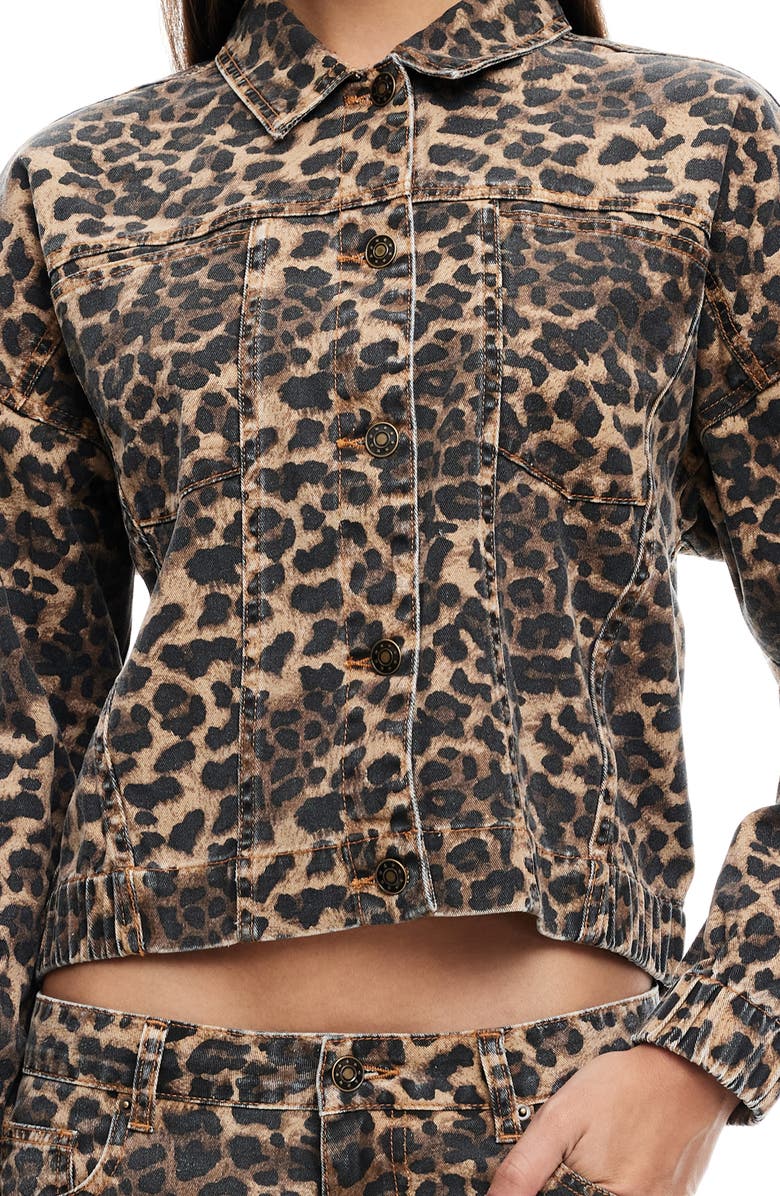 LIONESS Carmela Leopard Print Denim Jacket, Alternate, color, Leopard