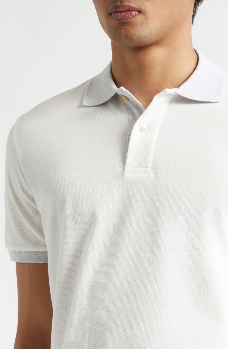 Eleventy Contrast Trim Cotton Piqué Polo, Alternate, color, White/ Melange Light Grey