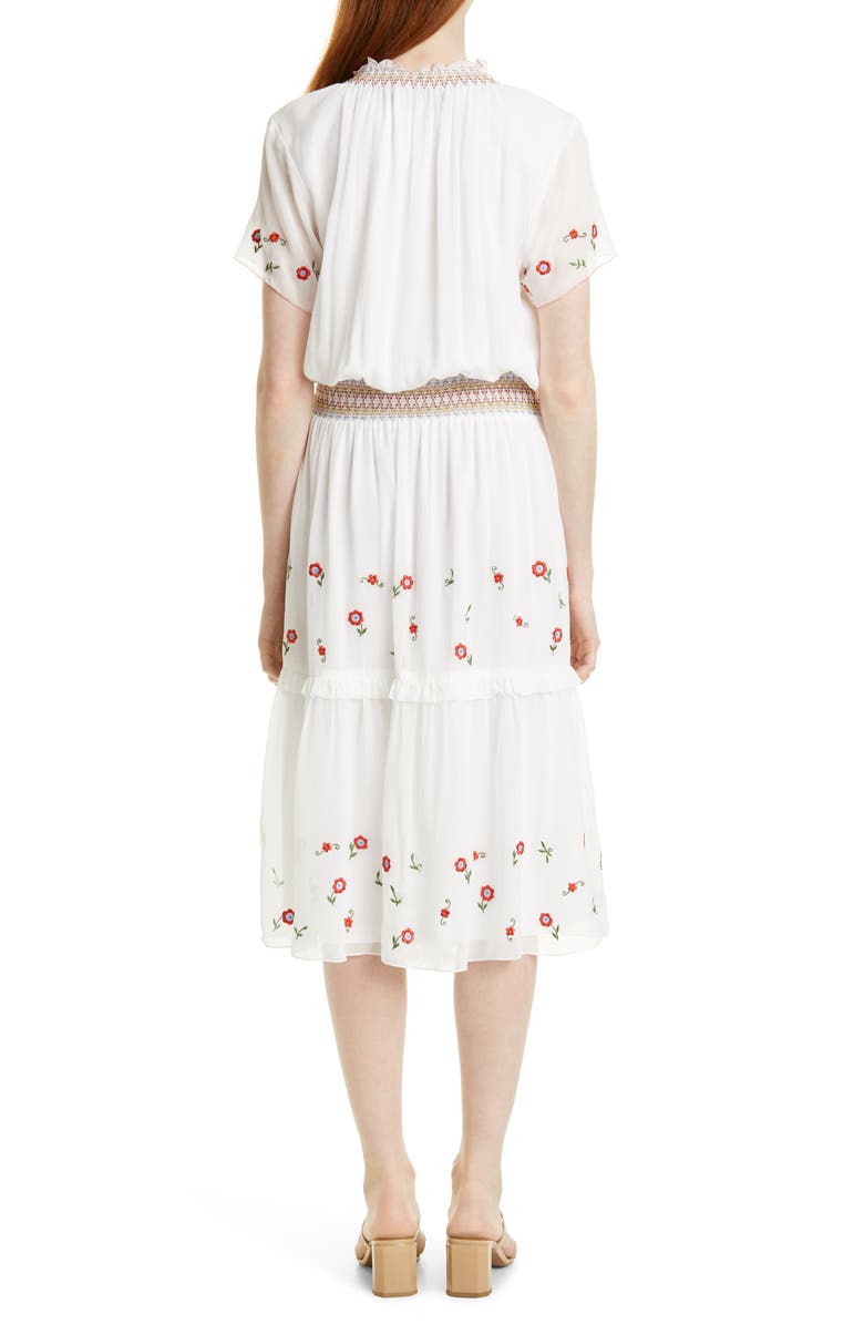 Nicole Miller Embroidered Silk Midi Dress, Alternate, color,