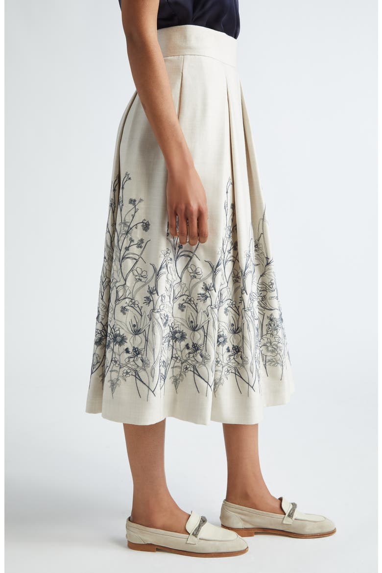 Floral Embroidered Pleated Midi Skirt, Alternate, color, IVORY