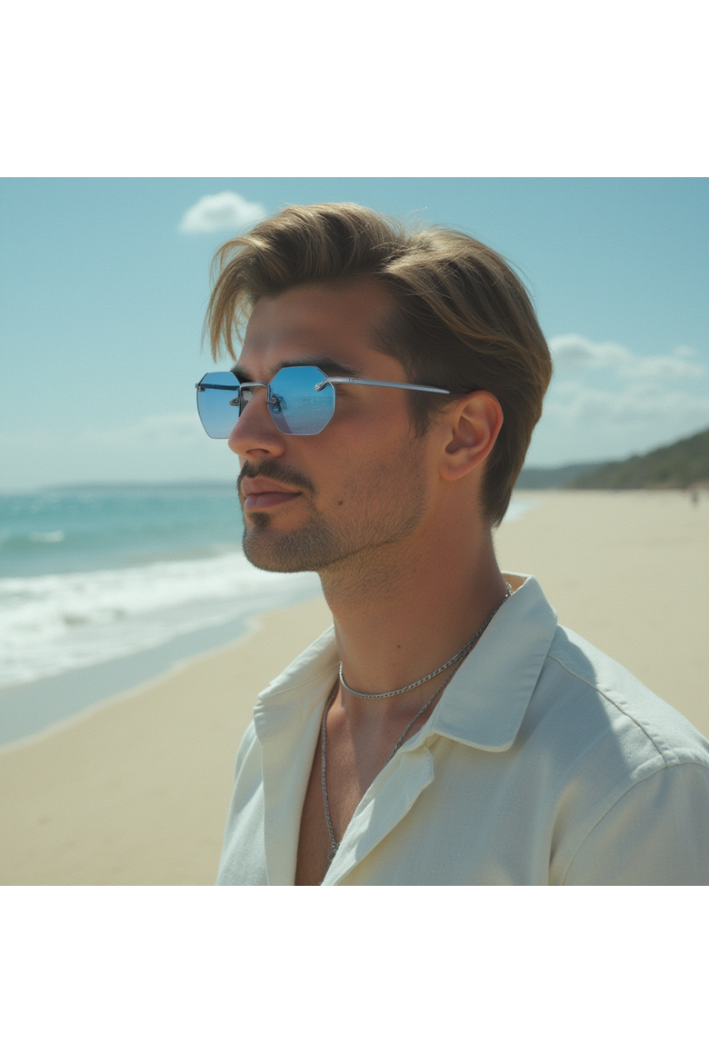 Mykono 48mm Rimless Sunglasses, Alternate, color, Blue