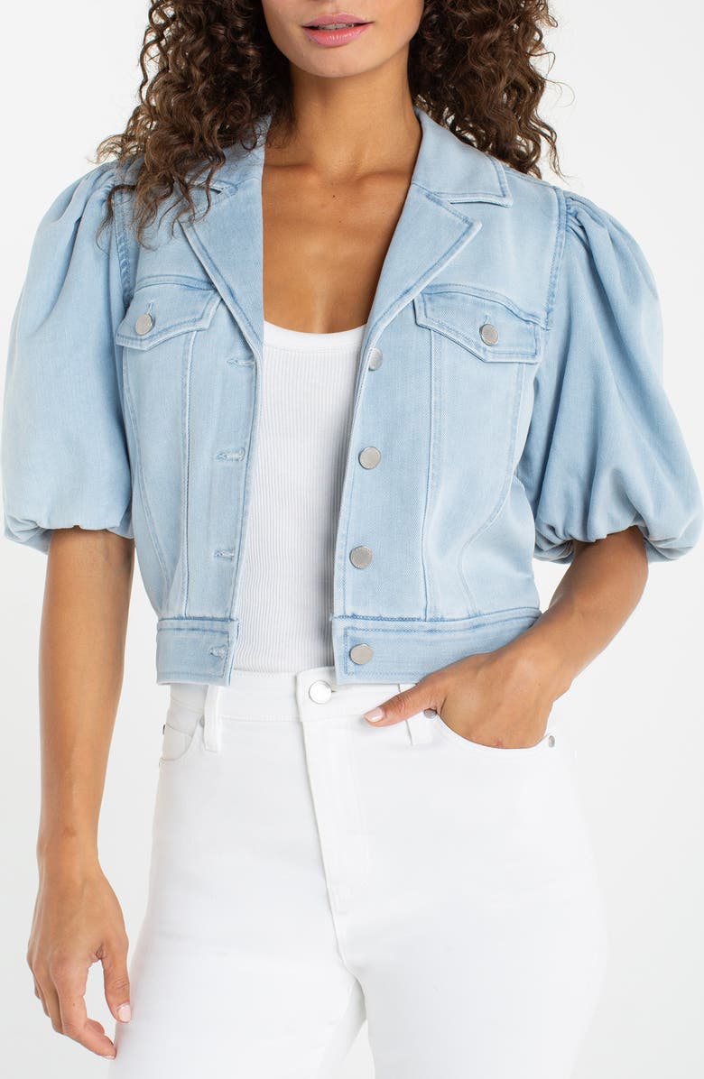 Liverpool Los Angeles Puff Sleeve Cropped Denim Trucker Jacket, Main, color, Marine Sea