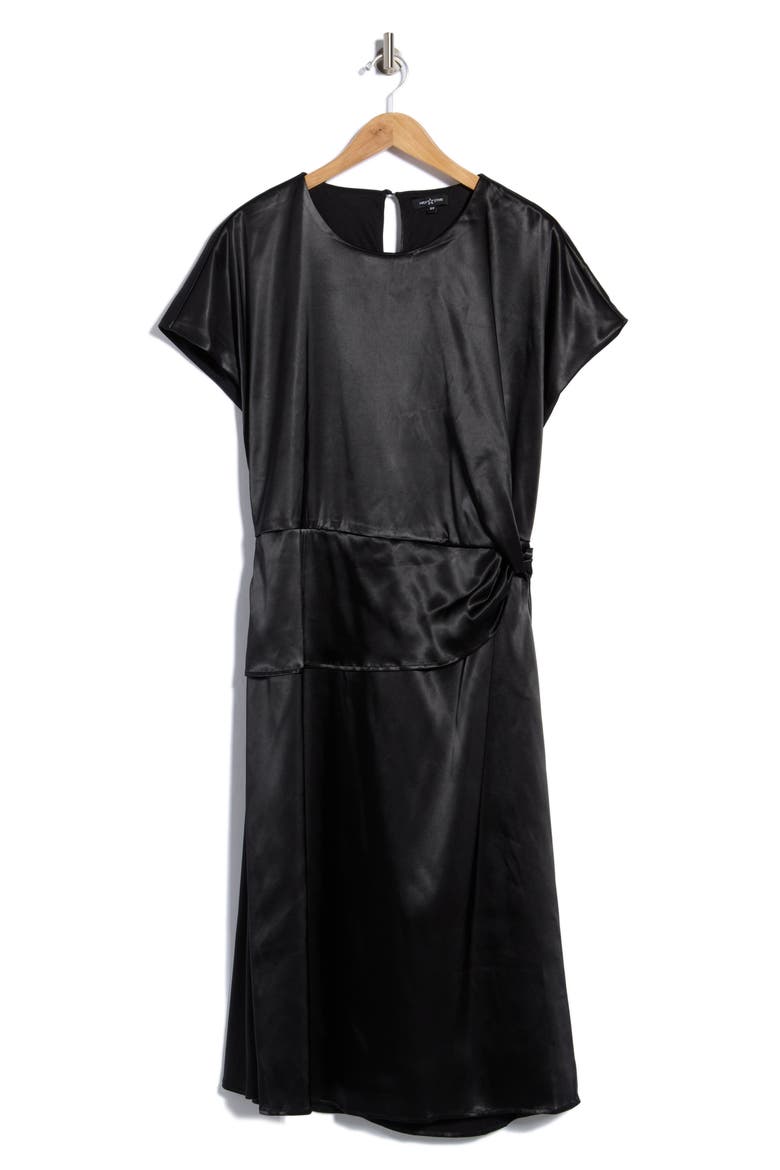 Draped Satin Midi Dress, Main, color, BLACK
